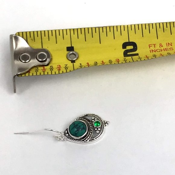 Turquoise & Green Stone Boho Silver Earrings - Picture 5 of 5